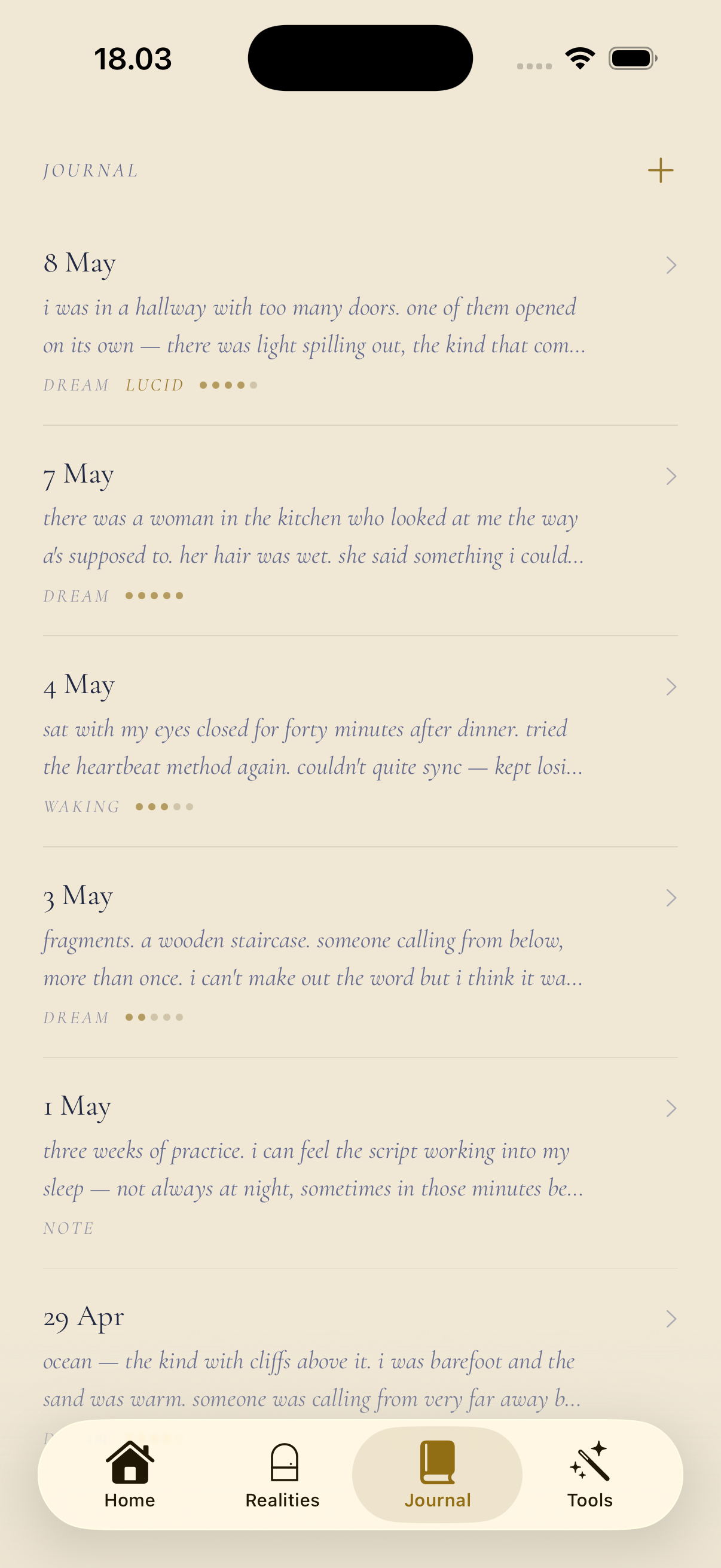 cusper's journal — chronological log of what you noticed.